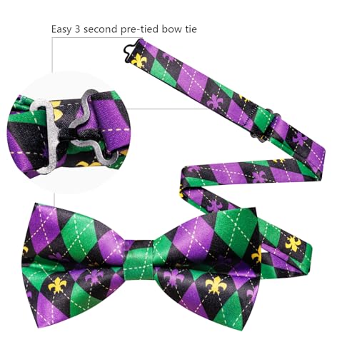 Image of YOHOWA Mens Bow Tie Paisley Coloful Pre-tied Bowties Handkerchief Cufflinks