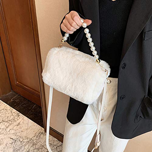 KESYOO Bolsa de Pelúcia Cross Body Bolsa de Pele Sintética Bolsa Embreagem Com Corrente de Pérola Bo