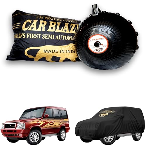 Image of CARBLAZER Portable & Semi-Automatic Full Body Car Covers: Heavy Duty Device| Anti-Theft| Dust & Scratch Proof | Water & Wind Resistant|Custom Fit| Dual-Side Cover, Compatible for Tata Sumo