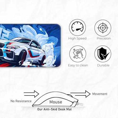 Image of BeeMW Extended Gaming Pad 80x33CM - Large Non-Slip Rubber Base with Stitched Edges, Perfect for PC Setup & Accessories - Durable Long Pad for Gamers