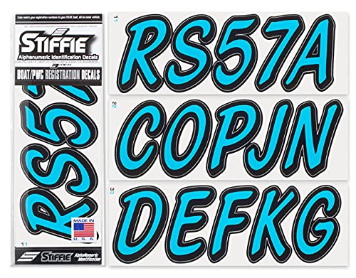 Image of Whipline Solid Sky Blue /Black 3 inch Alpha-Numeric Registration Identification Numbers Stickers Decals for Boats & Personal Watercraft