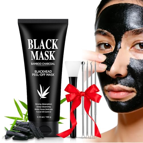 Blackhead Remover Mask, Charcoal Peel Off Face Mask 3.53oz, Black Head Remover for Face &Nose, With Brush, Extractor Tool, Deep Pore Cleansing Dirt, Excess Oil for Men & Women (3.53 Ounce (Pack of 1))