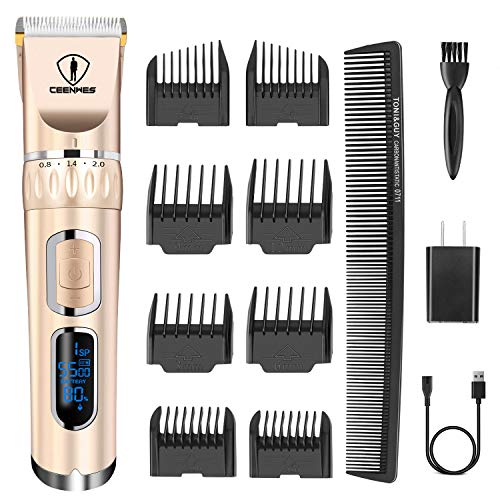 Ceenwes Hair Clippers 3-Speed Cordless Heavy Duty Clippers for Men Quiet Hair Trimmers Rechargeable Hair Removal Machine with 8 Guide Combs-Golden