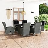 Owoxanthellate 7-TLG. Poly-Rattan Essgruppe Hellgrau mit Gas-Liegefunktion 200x100 cm Glastisch Wetterschutz Rattanmöbel Garten Terrasse Balkon Modernes Design Robust für Outdoor-Sitzgruppen