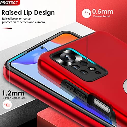 LeYi dla Xiaomi Redmi Note 11 Pro Cover ze szkłem Hartowanym [2 Pack], Wojskowy Odporny Na Wstrząsy Obudowa Pierścień Wytrzymały TPU Silikonowe Zderzak Case dla Redmi Note 11 Pro Czerwony