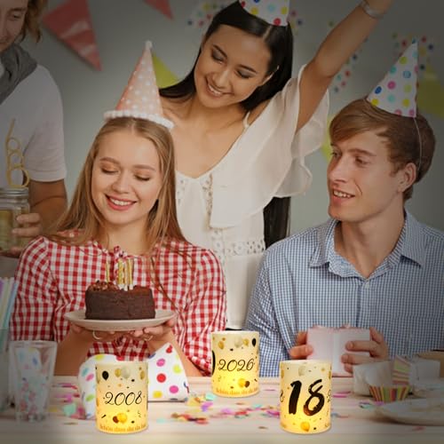 12 Windlicht Tischdeko 18 Geburtstag, Seutgjie 18. Geburtstag Deko Mädchen Junge 2008-2026 Schwarz Gold für Teelichter oder Kerzen