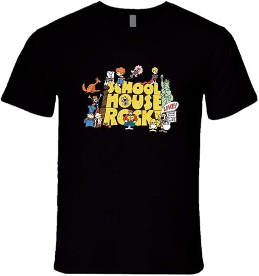 Schoolhouse Rock Logo 1970's Retro Cartoon TShirt Black Amazon.co.uk