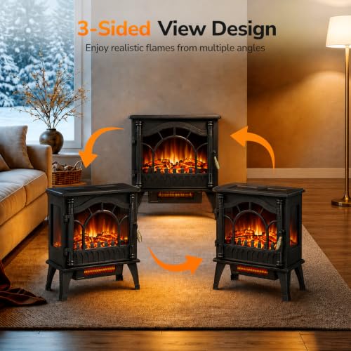 Image of Electric Fireplace Stove with 3D Flame Effect, 1000 /1500W & Flame-Only Mode