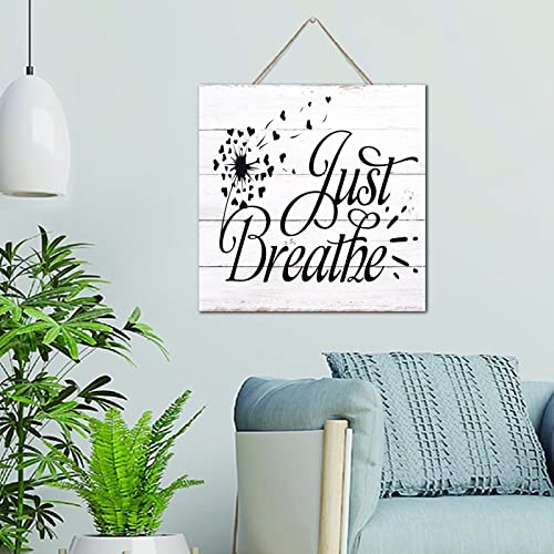 Panneau en bois Just Breathe déco murale chambre à coucher vintage