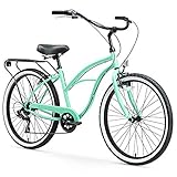 sixthreezero Around The Block Women's 7-Speed Beach Cruiser Bicycle, 24' Wheels, Mint Green with Black Seat and Grips