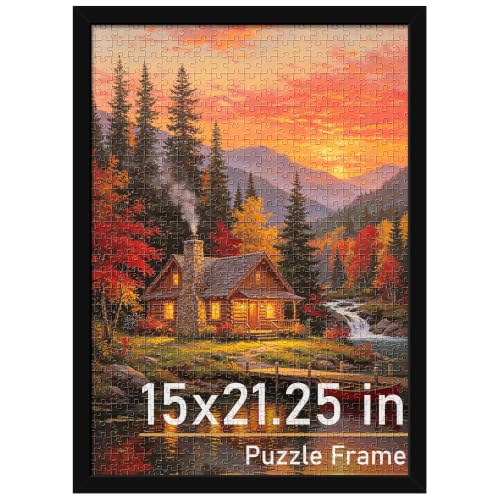 Fisnish 15x21.25 Picture Frame Classic Black 15 x 21.25 Puzzles Frame for Horizontal or Vertical Wall Mounting 1 Pack