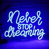 Folkive Never Stop Dreaming Neon Sign for Wall Decor Dimmable Letter Led Sign for Bedroom Dream Neon Light for Home Office Living Room Study Club Classroom Library Decorations