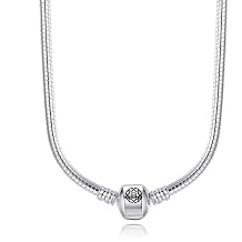 Silver Snake Chain Pendant Necklace - 3mm Stainless Steel Chain Necklace for Charms - Bead Charm Compatible With Pandora, for Women and Men - 18 Inch