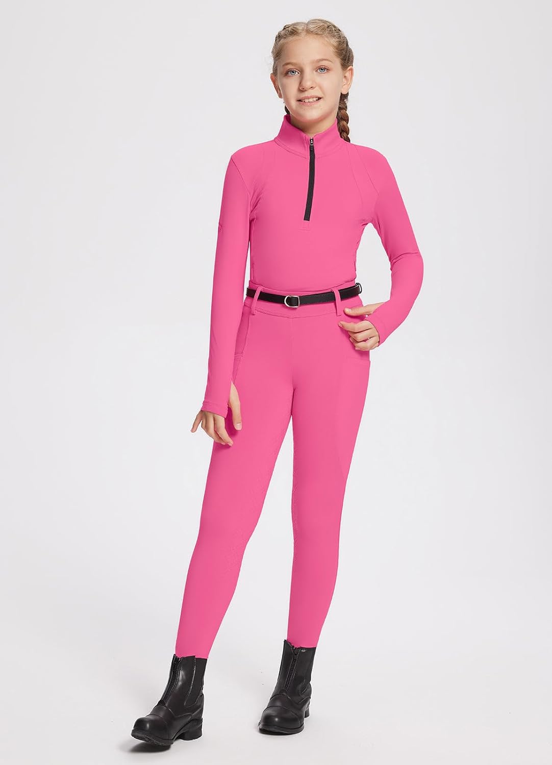 baleaf Girls Riding Pants, Fleece Winter Breeches Full Seat Silicone Kids Horseback Equestrian Zipper Pocket Tight - Image 5
