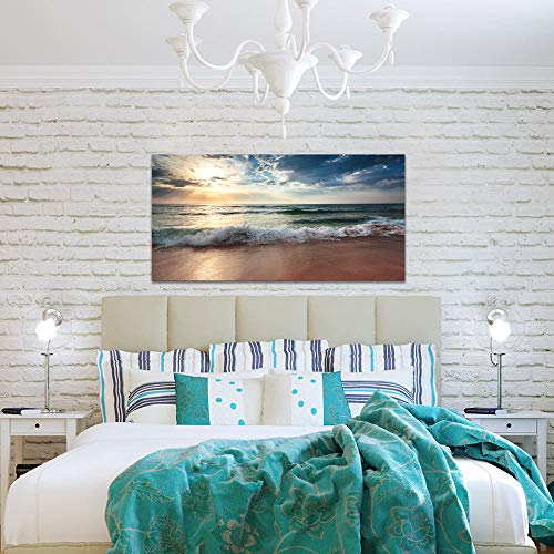Ocean Beach Pictures Canvas Wall Art Decor For Living Room Paintings Bedroom Home Decorations Modern Stretched And Framed Seascape Waves Landscape Canvas Prints Artwork (24Inchx48Inch, Beach1) #TOP2