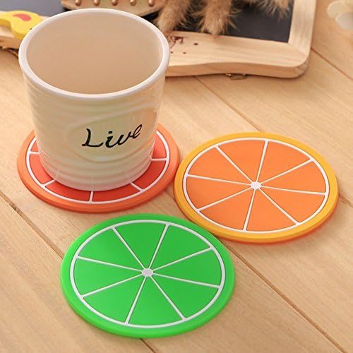 Allbusky Colorful Silicone Coasters Cup Placemat Mat Fruit Images Round Cup Mat Good Gift for Drinks Coffee Set of 7 (Colorful 7)