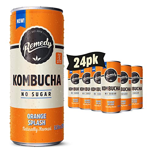 Remedy Kombucha Tea Organic Drink - Sugar Free, Keto, Vegan & Gluten Free - Sparkling Live Cultured, Small Batch Brewed Beverage - Orange Splash - 8.5 Fl Oz Can, 24-Pack #TOP10