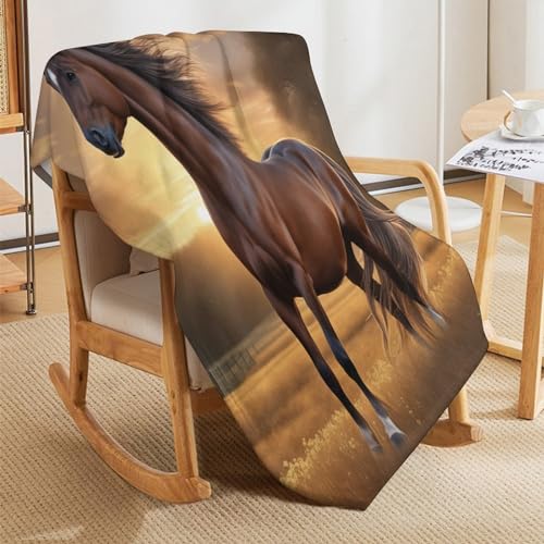 Couverture motif cheval impression 3D en flannel de luxe - 8