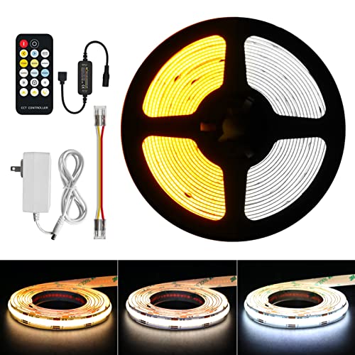 Image of COB LED Strips 2700K-6500K,16.4ft Dimmable Ultra Bright Flexible White LED Strip Lights, 6000LM Tape Lights Kit, CRI 90+, DC 24V LED Lights for Bedroom, TV Backlight, Kitchen, DIY Lighting