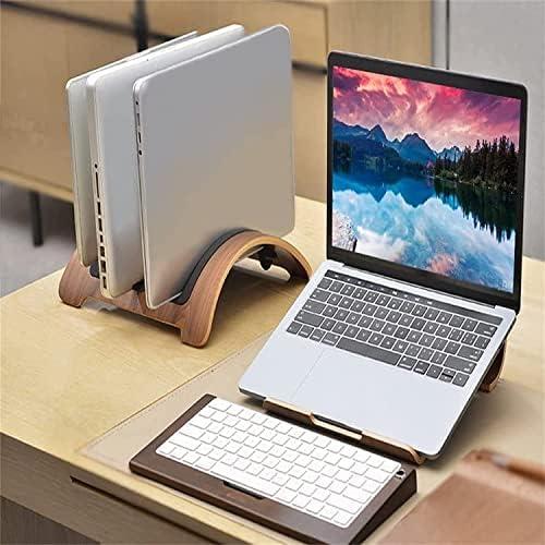 SAMDI Vertical Stand for MacBook Laptop, Wooden Protective Notebook Stand Bracket with 4 Soft Silicone Inserts Replacement for Apple MacBook Air Pro Retina (black)