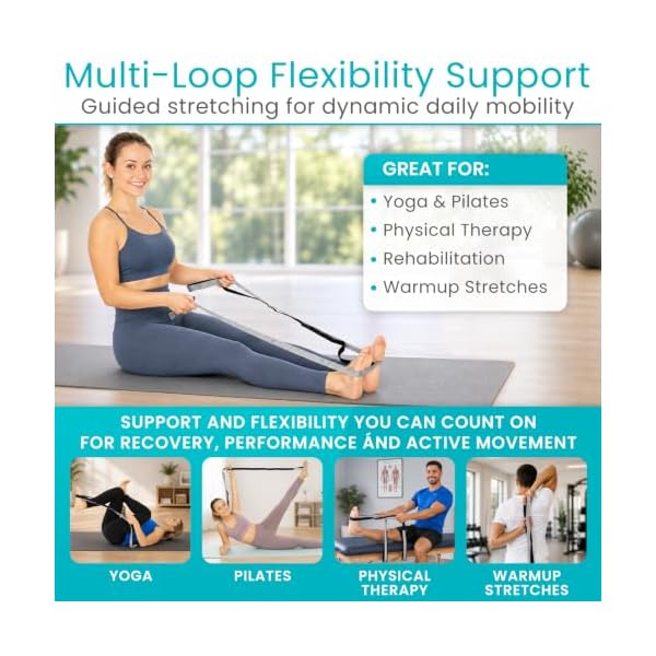 Vive Stretch Strap (75" - 10 Loops) - Leg Stretch Band to Improve Flexibility - Stretching Out Yoga Strap - Exercise and Physical Therapy Belt for Rehab, Pilates and Gymnastics with Guide Book - Image 3