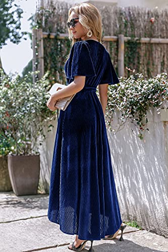 Image of BerryGo Women's Velvet V Neck Wrap Semi Formal Dress Cocktail Party Maxi Dress for Wedding Guest