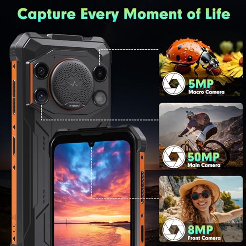 Image of FOSSIBOT F110L Android 15 Rugged Smartphone, 12GB+128GB /2TB Rugged Call Phone, 10000mAh Unlocked Phone 128dB Loud Volume 6.745 inch 50MP Camera Waterproof Smartphone 4G Dual SIM /Camping Light