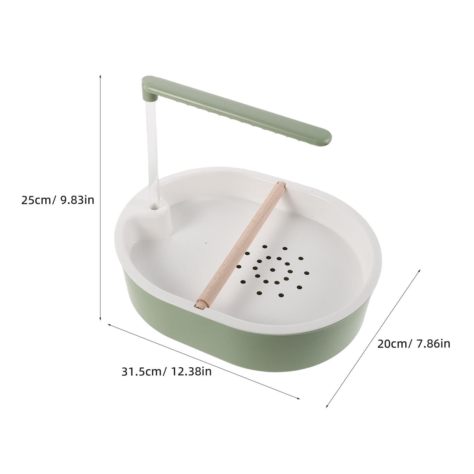 Baño de Ducha para Pájaros Automático con Bomba Ajustable, Bañera Interior de Plástico Azul Grisáceo con Tubo Transparente de 20 Cm y Perchero de Madera de Haya, Accesorio