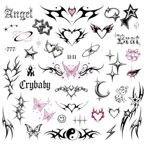 Pixel Hearts Cute Y2K Temporary Tattoos | Realistic Waterproof Fake Tats | Festival Bachelorette Halloween Birthday Favors Accessories