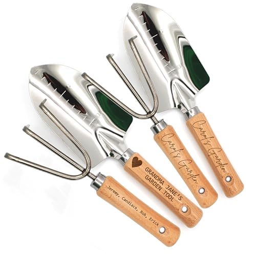 Personalized Garden Tool Set – Custom Engraved Garden Shovel & Trowel with Wooden Handle – Gardening Gifts, Mom, Dad – Mother’s Day, Father’s Day, Birthday Gift