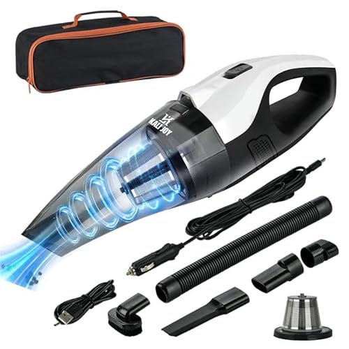 Kali Joy Handheld Vacuum Cleaner Powerful Suction Portable Lightweight Vaccum Cordless Cleaner and Air Duster with LED Light and Multi-Nozzles Car, Home, Office, Battery 6000mah (Black & White)
