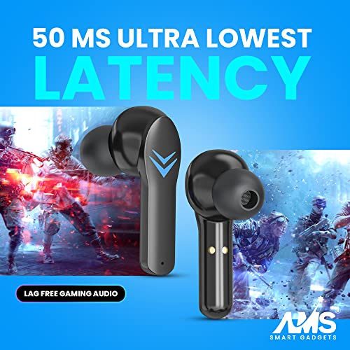 Image of AMS Iron Man Series Gaming TWS Wireless In ear Earbuds with LED Battery Indicator, Ultra-Long Playtime, Built-in Microphone with Deep Bass for Gaming (X-13-Black)