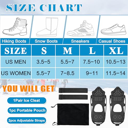 Ice Snow Traction Cleats for Shoes and Boots Non-Slip Crampon Snow Cleats for Winter Walking on Snow and Ice Boots Cleats for Men Women Walking Jogging Hiking (28 Steel Crampons, Size XL) by Shaddock Fishing - Image 4