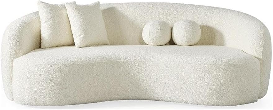 ASHCROFT Bodrum Living Room Modern French Knitted Boucle Fabric Upholstered Sofa in Cream