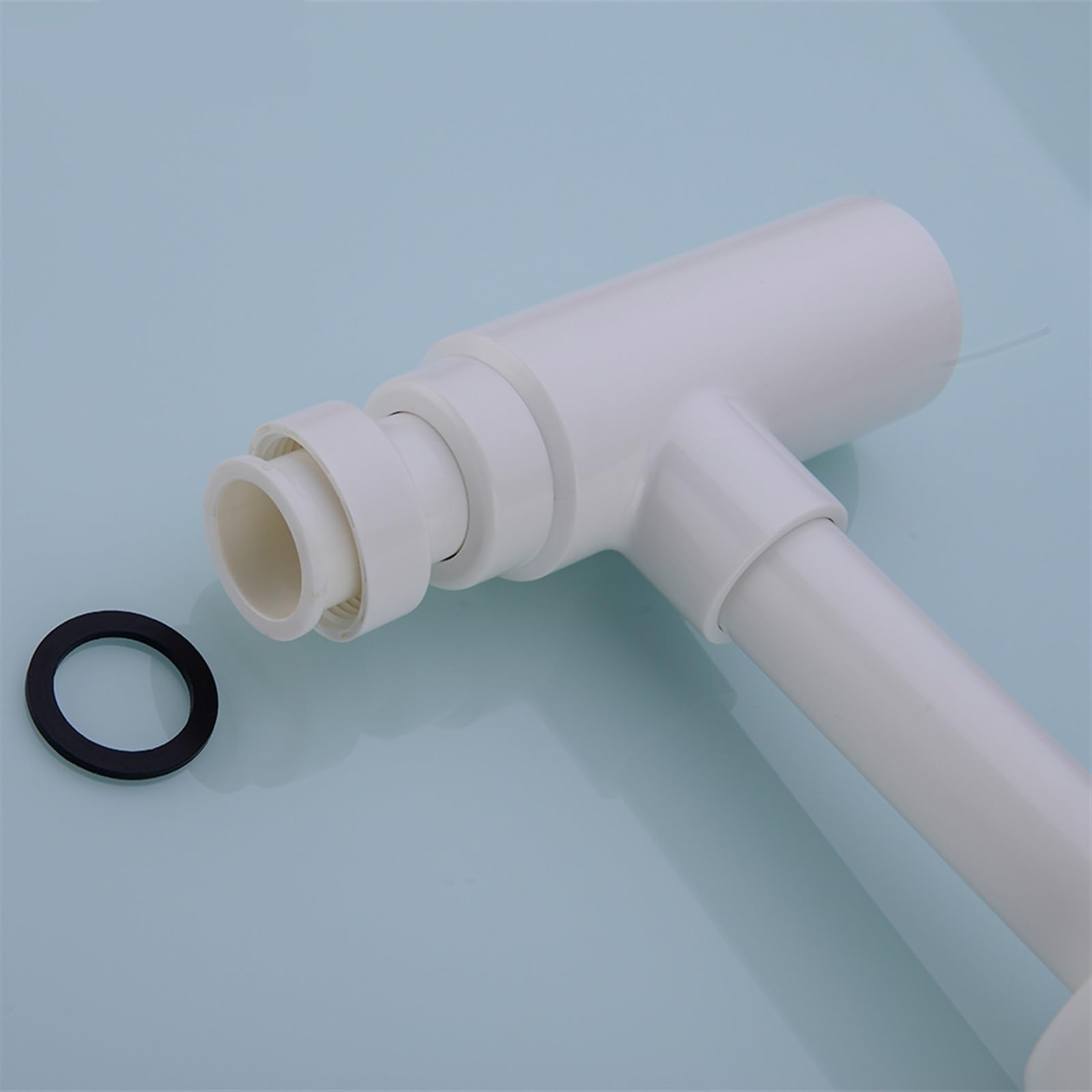Sifón para Fregadero Trampa for Botellas Sifón Redondo ABS Plástico Baño Tocador Lavabo Tubería Residuos Desagüe emergente Blanco con desbordamiento.