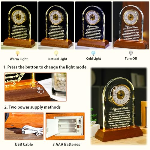Image of Ornalrist Difference Maker Gifts for Women Men Clock with Wooden Light Base