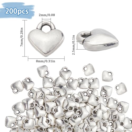 SUNNYCLUE 200Pcs Silver Heart Charms Bulk Mini Tibetan Alloy Metal Valentine's Day Cute Tiny Hearts for Jewellery Making Charms Supplies Accessories Necklace Bracelet DIY Craft - Image 2