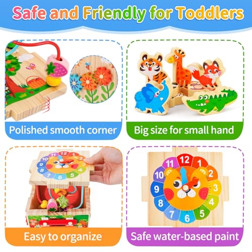 Image of Wooden Activity Cube Toddler Montessori Learning Toys for 1 2 3 Year Old