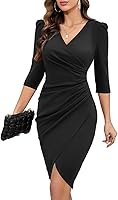 IHOT Women's 2026 Sexy V-Neck 3/4 Sleeve Ruched Faux Wrap Bodycon Cocktail Party Dress