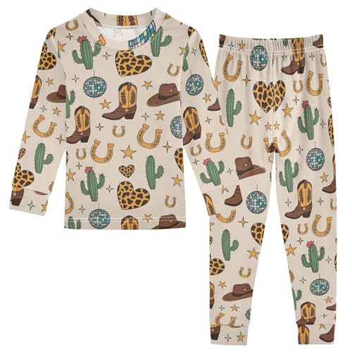 Pajama Sets Long Sleeve Western Boots Cactus Themed Soft Comfy Sleepwear 2 Piece PJS 3-8T