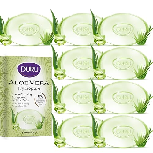 Duru Aloe Vera Glycerin Bar Soap - Vegan Transparent Cleansing Bar Moisturizing Sensitive Skin Wash for Women and Men Plant Based - 9 Pack