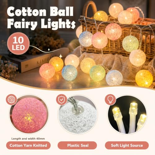 Image of One94Store Cotton Ball String Fairy Lights - 14 LED, 3 Meter, Multicolor Decorative Plug-in Lights for Diwali, Christmas, Parties, Weddings & Home Decor