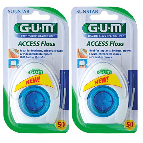 Hilo dental GUM Access Floss con ayuda de enhebrado para 2 x 50 usos (100 aplicaciones) de Sunstar