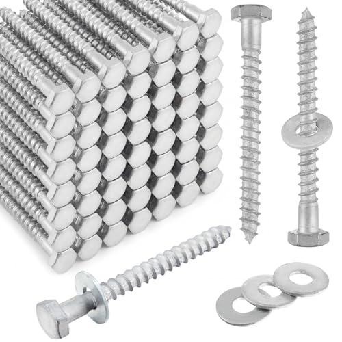 Image of 100 Pcs 3 /8 inch x 4 inch Lag Bolts for Wood Lag Screws with Washers Bulk