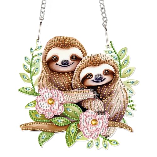 Image of AiYuanzsh Diamond Art Painting Pendant Kits Animal 5D Diamond Painting Art Hanging Kit Cute Brown Sloth DIY Diamond Crystal Window Pendant Kit for Adults Gift Wall Home Decoration