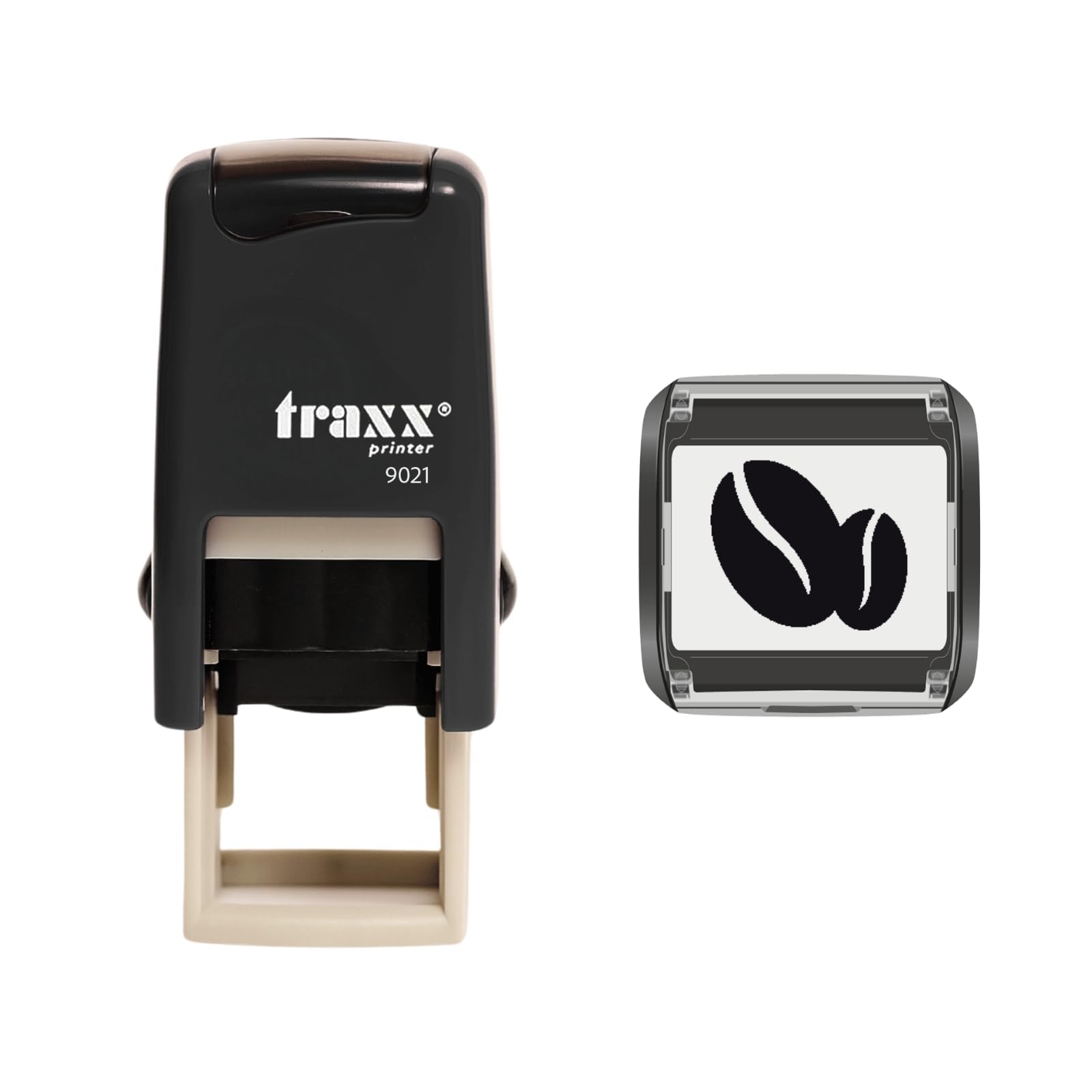 Traxx 9021- Self Inking Rubber Stamp- Loyalty Card- Business, Cafรฉ, Coffee Shop- Black Coffee Bean Design