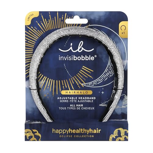 invisibobble HAIRHALO Eclipse Stardust Crown Ring Haarreif 1 Stück | Breiter Haarreif für elegante Party-Looks, bequem & individuell verstellbar | Glitzernder Haarschmuck Silber