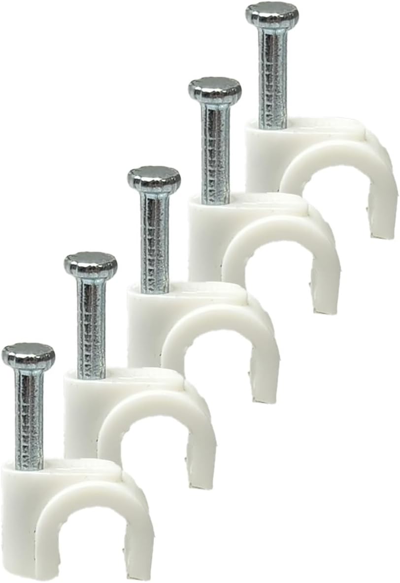 (0.28" / 7mm) White Round Cable Clips with Fixing Nail K-Type 50pcs