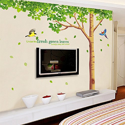 Sworna Nature Series Large Tree With Birds Kids Nursery Removable Vinyl Diy Wall Mural Decal Children's/Baby's Bedroom/Kindergarten/Classroom/Livingroom/School/Home Office 79" H X 130" W, Multicolore #TOP4