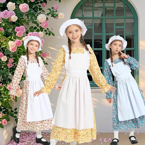 Vestido colonial para niña con delantal y gorro miniatura 5